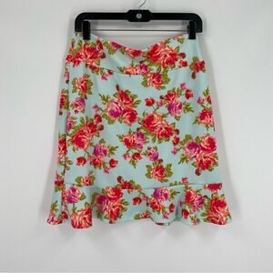 Agnes & Dora Blue Colorful Floral Mini Ruffle Hemline Pull On Flounce Skirt L
